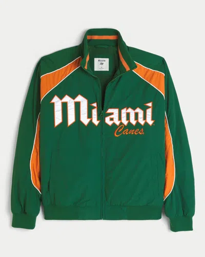 Hollister University Of Miami Hurricanes Graphic Windbreaker Jacket In Green