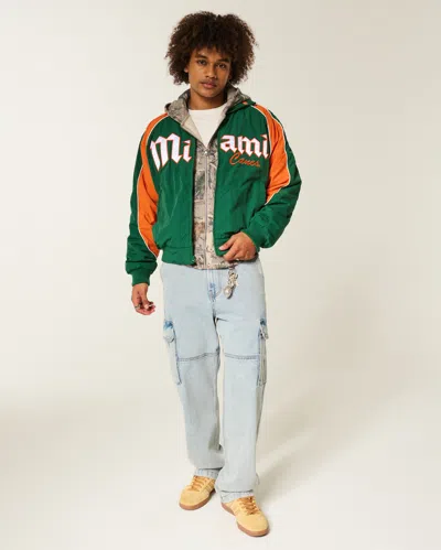 Hollister University Of Miami Hurricanes Graphic Windbreaker Jacket In Green