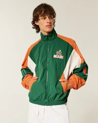 Hollister University Of Miami Hurricanes Graphic Windbreaker Jacket In Green