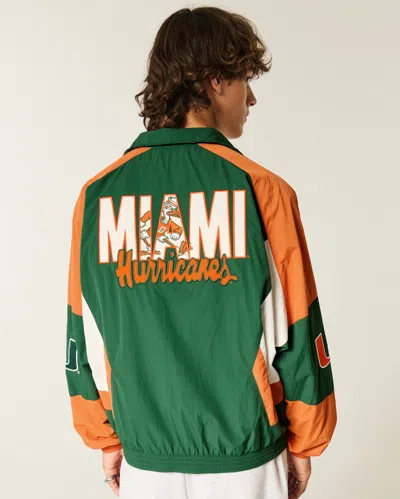 Hollister University Of Miami Hurricanes Graphic Windbreaker Jacket In Green