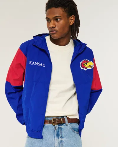 Hollister University Of Kansas Jayhawks Graphic Hooded Windbreaker Jacket In Blue