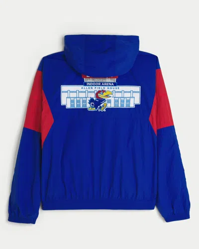 Hollister University Of Kansas Jayhawks Graphic Hooded Windbreaker Jacket In Blue