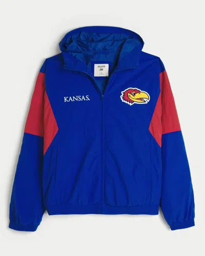 Hollister University Of Kansas Jayhawks Graphic Hooded Windbreaker Jacket In Blue