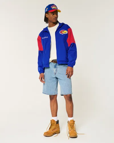 Hollister University Of Kansas Jayhawks Graphic Hooded Windbreaker Jacket In Blue