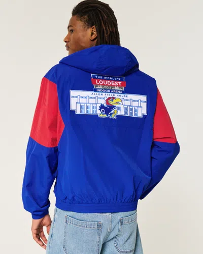 Hollister University Of Kansas Jayhawks Graphic Hooded Windbreaker Jacket In Blue