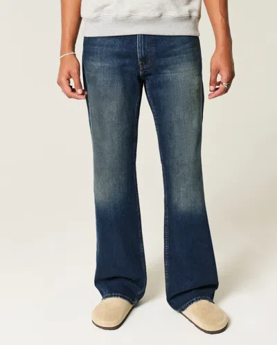 Hollister Dark Wash Relaxed Bootcut Jeans In Blue