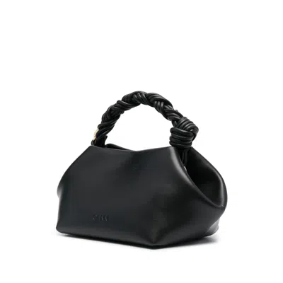 Ganni Bou Black Handbag With Butterfly Logo And Hand-braided Strands In Leather Woman In Black