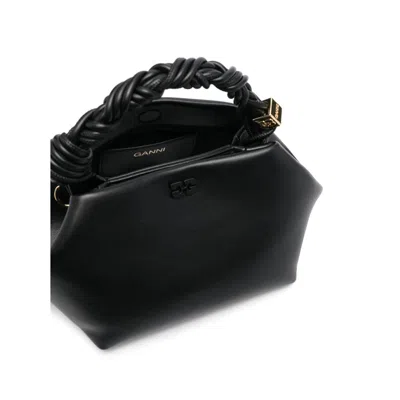 Ganni Bou Black Handbag With Butterfly Logo And Hand-braided Strands In Leather Woman In Black