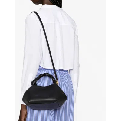 Ganni Bou Black Handbag With Butterfly Logo And Hand-braided Strands In Leather Woman In Black