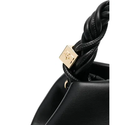 Ganni Bou Black Handbag With Butterfly Logo And Hand-braided Strands In Leather Woman In Black