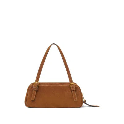 Versace Shoulder Bag Suede Finish Double Handles In Brown