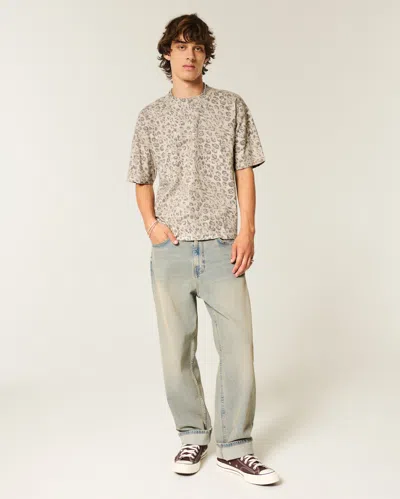 Hollister Boxy Crop Heavyweight Leopard Print Crew T-shirt In Brown