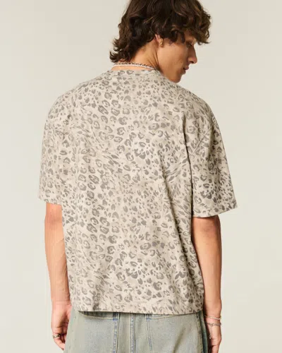 Hollister Boxy Crop Heavyweight Leopard Print Crew T-shirt In Brown