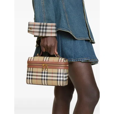 Burberry Coated Canvas Vanity Check Crossbody Bag With Check Motif In Brown