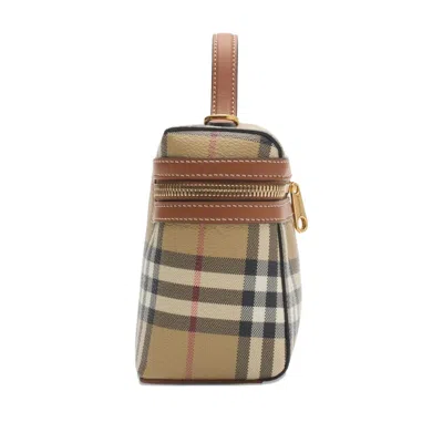 Burberry Coated Canvas Vanity Check Crossbody Bag With Check Motif In Brown