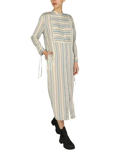 Aspesi Mandarin Collar Midi Shirt Dress In Multi