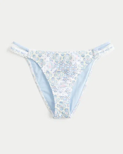 Hollister Crochet-style Trim Double-strap Cheeky Bikini Bottom In Blue