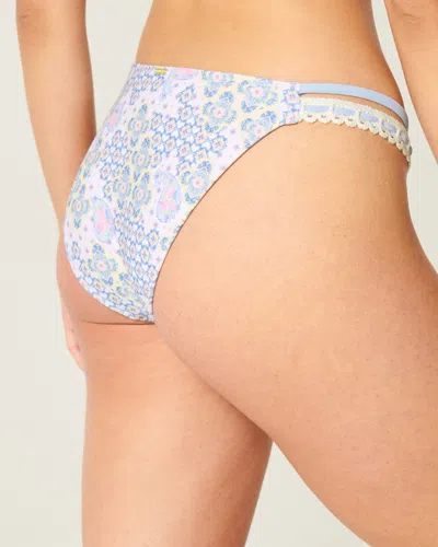 Hollister Crochet-style Trim Double-strap Cheeky Bikini Bottom In Blue