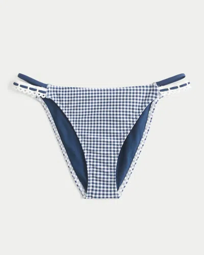 Hollister Crochet-style Trim Double-strap Cheeky Bikini Bottom In Blue