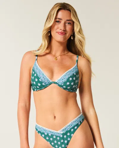 Hollister Embroidered Stitch Plunge Underwire Bikini Top In Green
