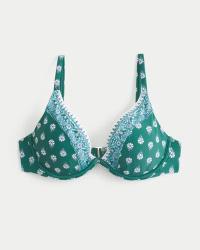 Hollister Embroidered Stitch Plunge Underwire Bikini Top In Green