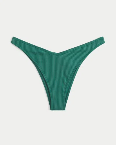 Hollister Ribbed High-leg Cheekiest Bikini Bottom In Green