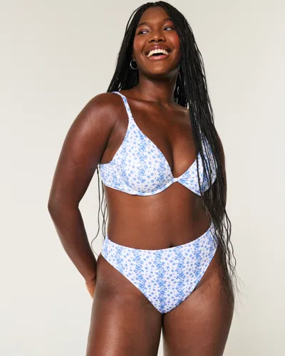 Hollister Curvy High-leg High-waist Ribbed Cheeky Bikini Bottom In Blue