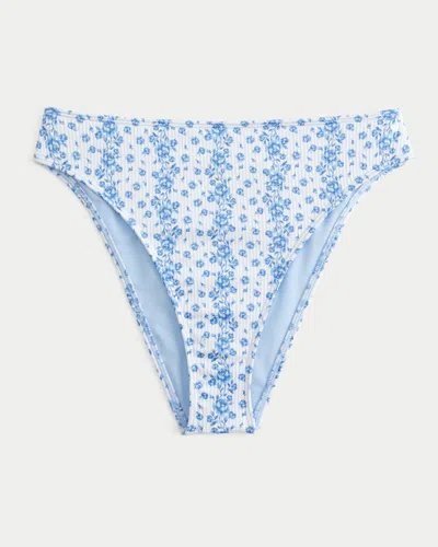 Hollister Curvy High-leg High-waist Ribbed Cheeky Bikini Bottom In Blue