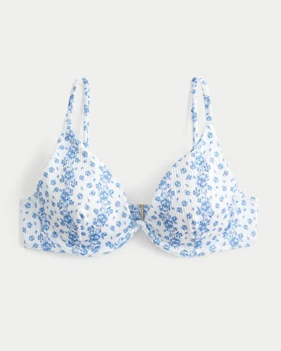 Hollister Ribbed Plunge Underwire Bikini Top In Blue