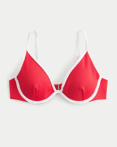 Hollister Ribbed Plunge Underwire Bikini Top In Red