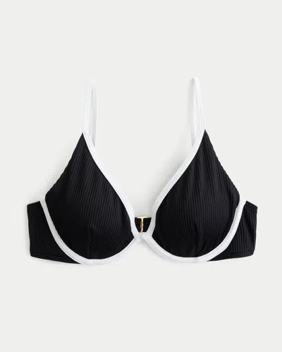 Hollister Ribbed Plunge Underwire Bikini Top In Black