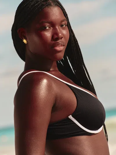 Hollister Ribbed Plunge Underwire Bikini Top In Black