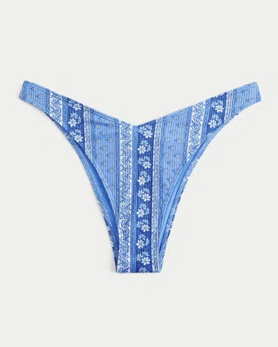 Hollister Ribbed High-leg Cheekiest Bikini Bottom In Blue