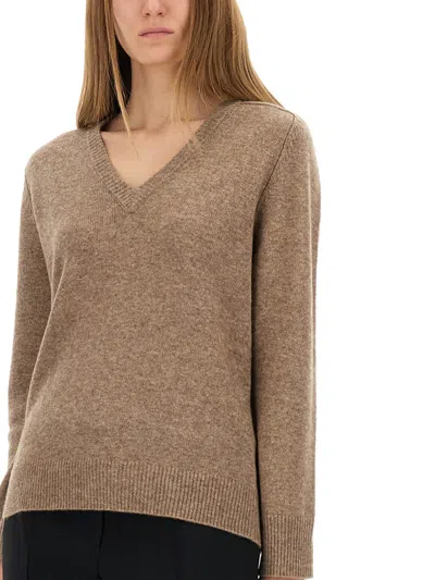 Aspesi Wool-blend Sweater With V-neck In Brown