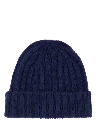Aspesi Knit Ribbed Folded Cuff Hat In Blue