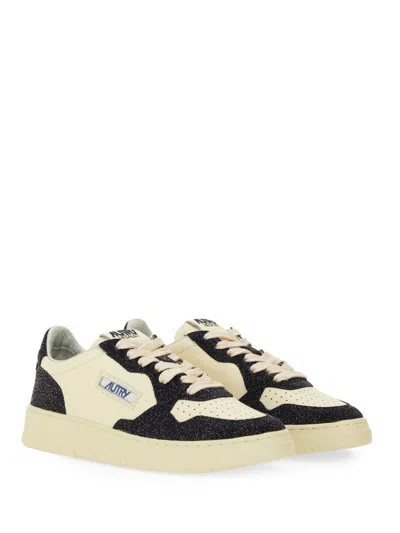 Autry Low Double Leather Sneakers With Glitter Detail In Multi
