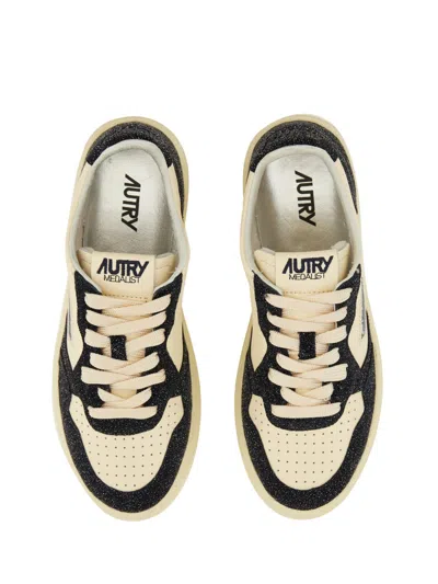 Autry Low Double Leather Sneakers With Glitter Detail In Multi