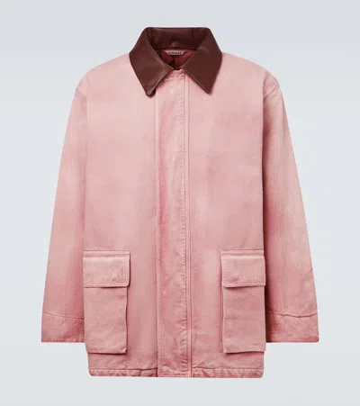 Auralee Leather-trimmed Cotton Blouson Jacket In Pink