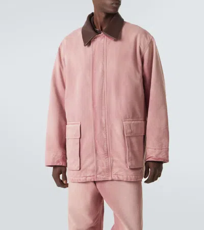Auralee Leather-trimmed Cotton Blouson Jacket In Pink