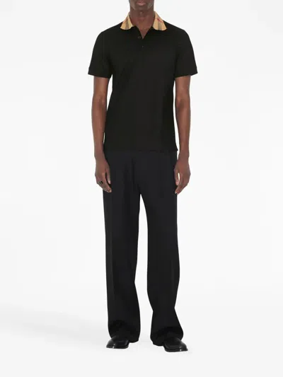 Burberry Check Collar Cotton Cody Polo Shirt In Black