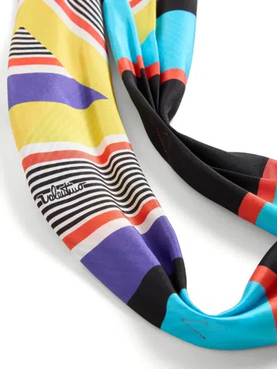 Valentino Garavani Escape Headband In Cotton And Silk Woman Multicolour Uni In Blue