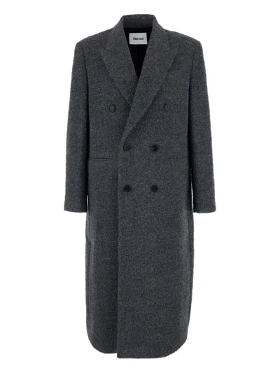 Tonywack Grey Double-breasted Coat With Classic Lapels In Wool Blend Man In Gray