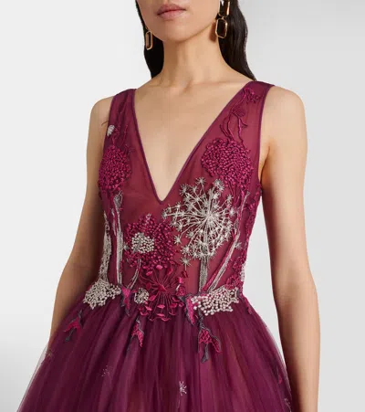 Costarellos Embellished Gown In Burgundy