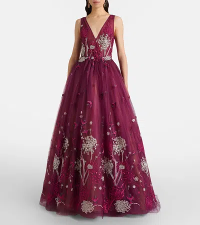 Costarellos Embellished Gown In Burgundy