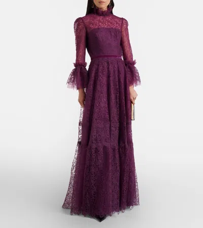 Costarellos Lace Gown In Purple