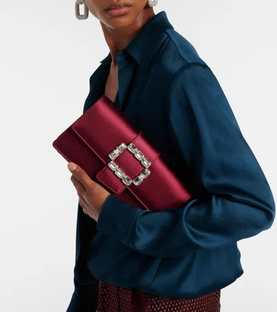 Manolo Blahnik Maycap Embellished Satin Clutch In Burgundy