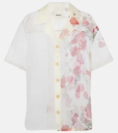 Khaite Riordan Floral Sheer Silk Organza Shirt In White