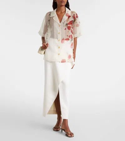 Khaite Riordan Floral Sheer Silk Organza Shirt In White