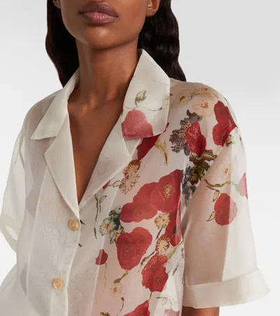 Khaite Riordan Floral Sheer Silk Organza Shirt In White