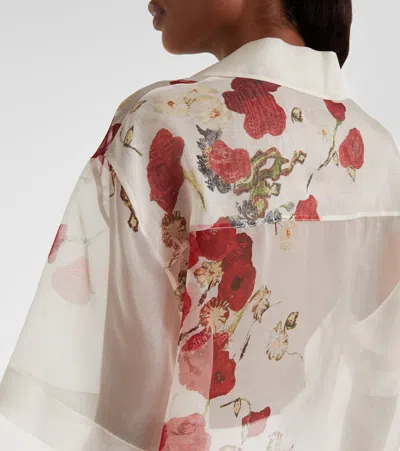 Khaite Riordan Floral Sheer Silk Organza Shirt In White